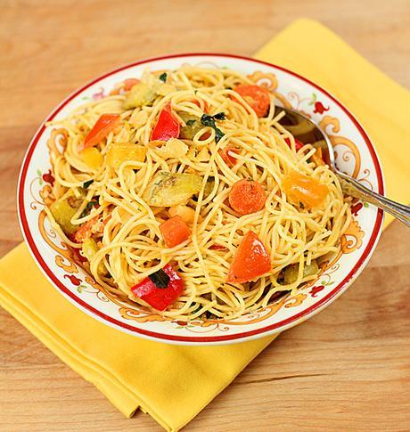 Roasted Vegetable Pasta with Goat Cheese