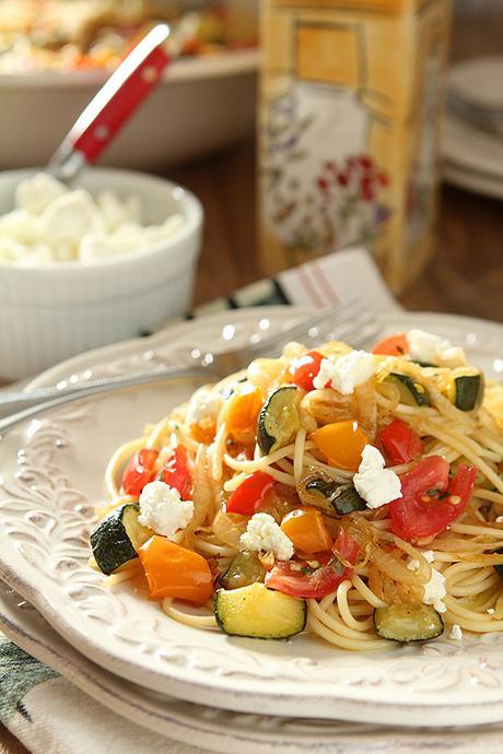 Roasted Vegetable Pasta with Goat Cheese