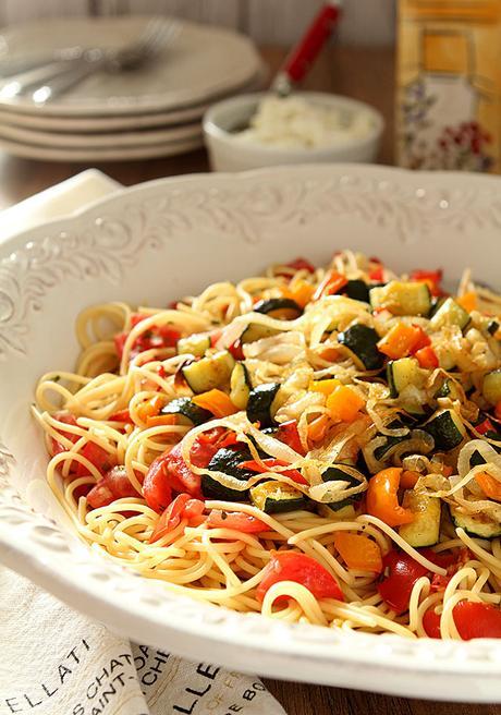 Roasted Vegetable Pasta with Goat Cheese