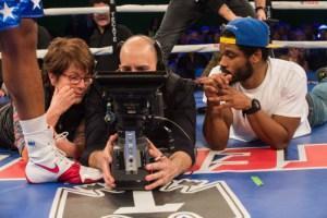 CREED, cinematographer Maryse Alberti (left), director Ryan Coogler (right), on set, 2015. ph: Barry Wetcher/©Warner Bros.