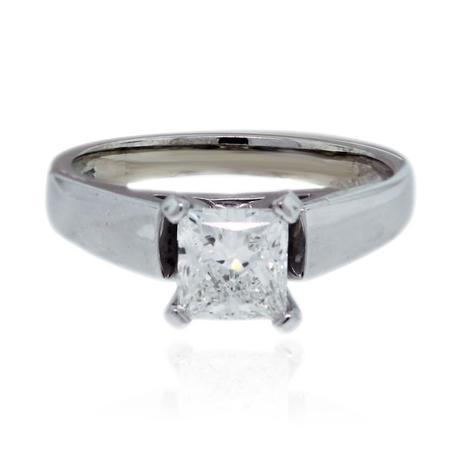 14k White Gold EGL .91ct Princess Cut Diamond Engagement Ring