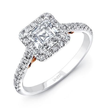 Uneek 14k White & Rose Gold .40ctw Princess Halo Engagement Ring