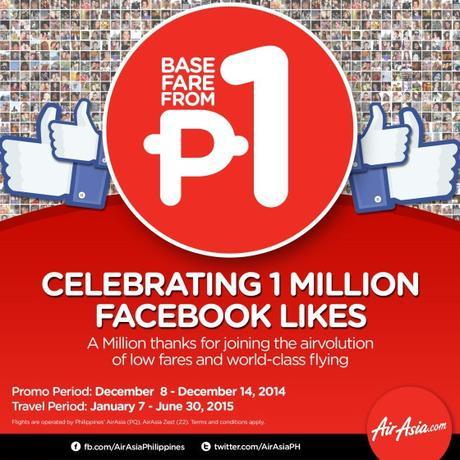 AirAsia Philippines celebrates 1M Facebook page likes with P1.00 base fare promo for all domestic and international destinations