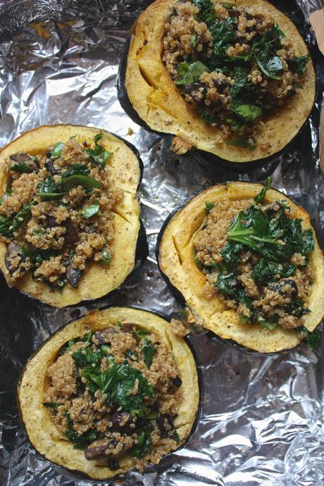 Curry Spiced Quinoa + Kale Stuffed Acorn Squash