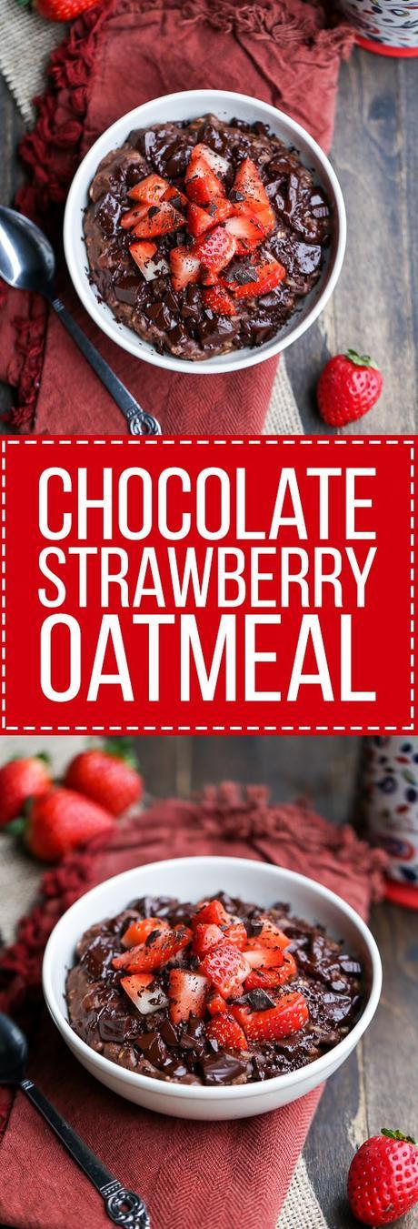 This Chocolate Strawberry Oatmeal tastes like dessert for breakfast! This oatmeal is sweetened with a banana and has cocoa powder and chocolate chips to make it super chocolatey. It's gluten-free, refined sugar free, and vegan.