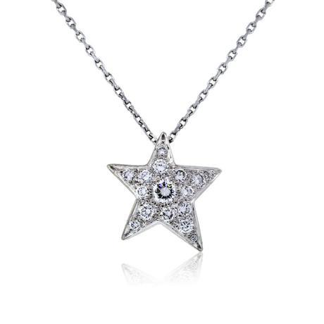 CHANEL 18k White Gold Diamond Comet Star Necklace