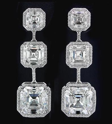 Norman Silverman asscher cut diamond earrings worn by Katy Perry at the 2012 Grammy Awards