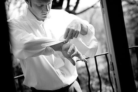 groom in crisp white shirt