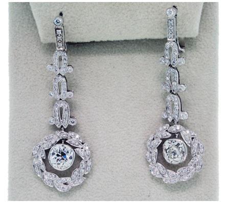 Platinum & Diamond Vintage Style Drop Earrings