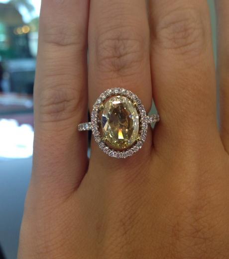 Fancy Yellow Oval Rose Cut Halo Diamond Engagement Ring