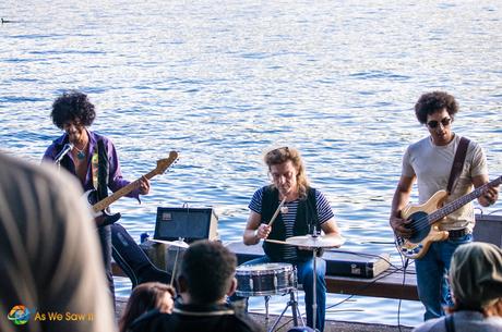 Musicians along lake front during the music festival.