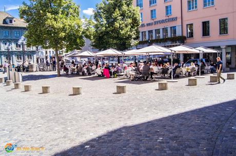 Cafe on the streets of Zurich, Switzerland serving fondue.