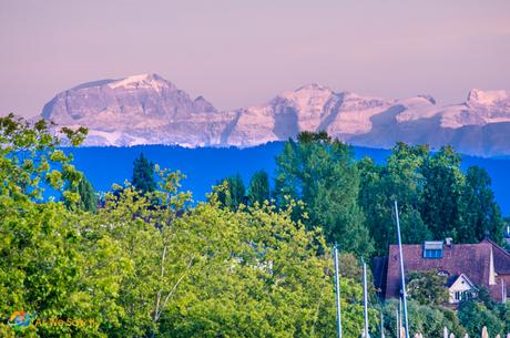 Sun setting on the Swiss Alps, Zurich, Switzerland