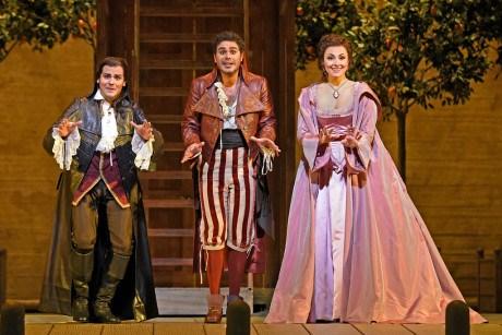 Almaviva (David Portillo), Figaro (Elliot Madore) & Isabel Leonard (Rosina) in The Barber of Seville (Photo: Karen Almond)