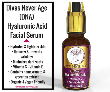 'Divas Never Age' Organic Hyaluronic Acid Facial Serum with Vitamin C & Green Tea Extract (Vegan Friendly)