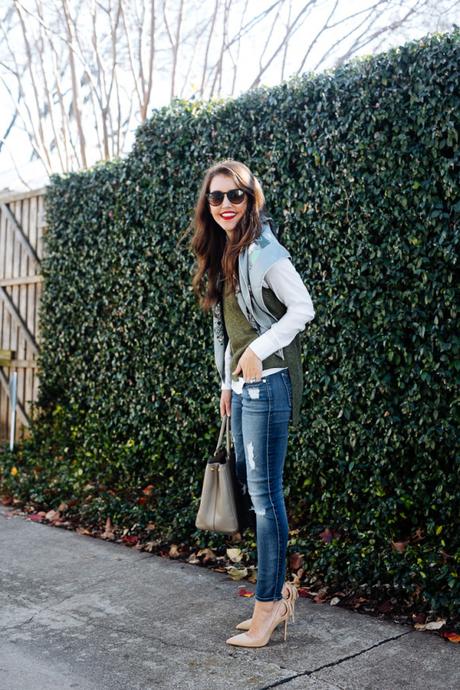 Amy Havins of Dallas Wardrobe styles a pair of 7 for all mankind distressed denim jeans.