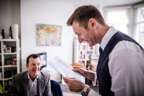 Groom sharing a joke