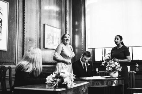 Camden townhall wedding Jokes during signing of the register