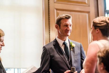 Camden townhall Groom with ring during ceremony