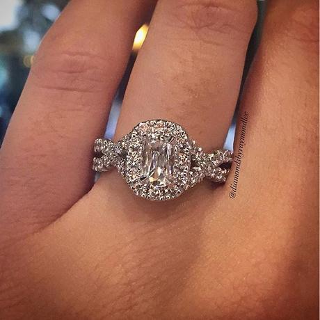 Cushion cut halo engagement ring