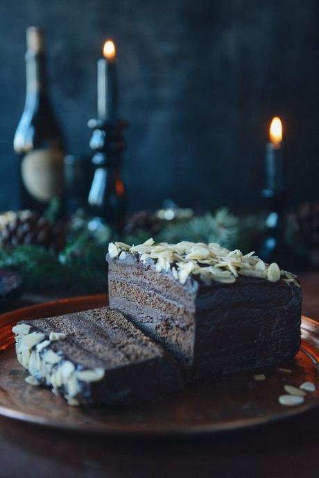 Whole Wheat Chocolate Layer Cake with Chestnut Cream & Dark Chocolate Ganache // www.WithTheGrains.com