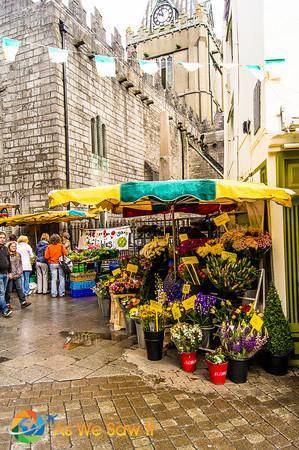 Buying a Claddagh Ring in Galway Pedestrian flower market in Galway