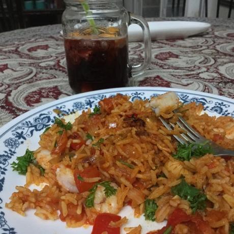 Paella -Spanish Rice with Chicken and Prawns