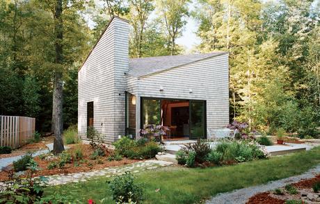 Modern small space Rhode Island cottage with landscaping and cedar cladding