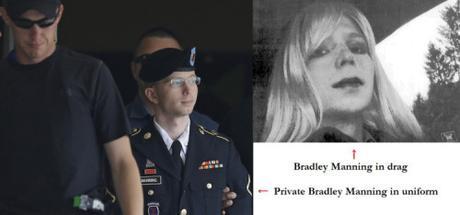 Army Pfc. Bradley Manning is escorted out of a courthouse in Fort Meade, Md., Tuesday, July 30, 2013, after receiving a verdict in his court martial. Manning was acquitted of aiding the enemy â€” the most serious charge he faced â€” but was convicted of espionage, theft and other charges, more than three years after he revealed secrets to WikiLeaks. (AP Photo/Patrick Semansky)