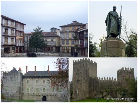Guimarães medieval quarter, statue of Portugal’s first king, and Guimarães Castle