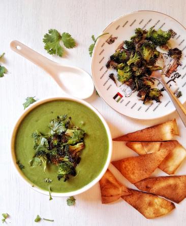 Creamy spinach, broccoli and cilantro soup.