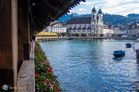 View of Lucerne from its medieval bridge