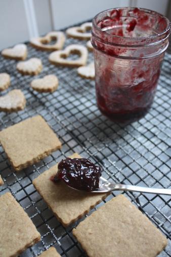 Peanut + Cherry Linzer Valentine Cookies