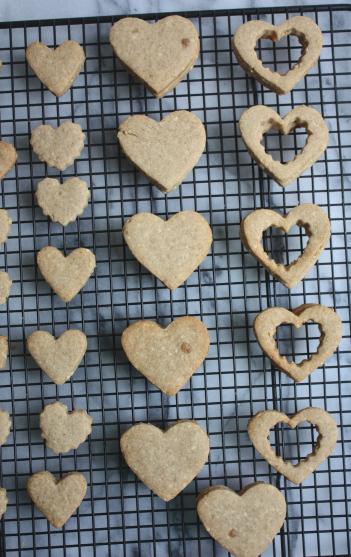Peanut + Cherry Linzer Valentine Cookies