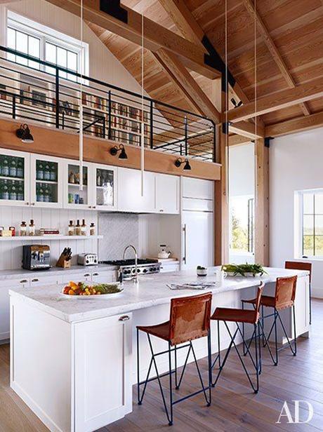 Martha's Vineyard Contemporary Kitchen With Black Sconces Cathedral Ceiling Mezzanine 