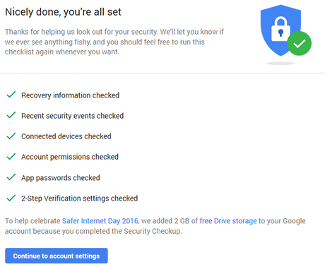 Get 2GB of Free Google Drive Space By Completing your Account Security Checkup