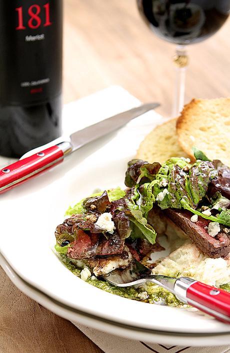 Steak Salad with Mashed Potatoes, Pesto and Gorgonzola Cheese Steak Salad with Mashed Potatoes, Pesto and Gorgonzola Cheese