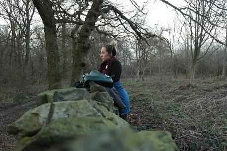 Going Outdoors // Dungaree Denim Dress, Boots and Tights Outfits