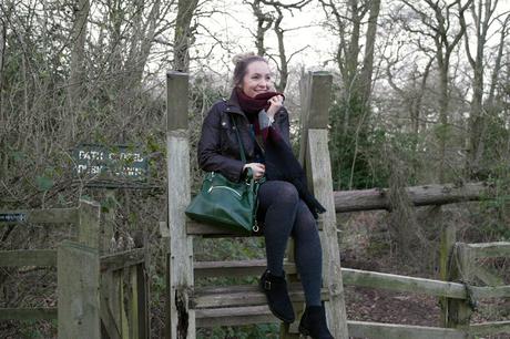 Going Outdoors // Dungaree Denim Dress, Boots and Tights Outfits