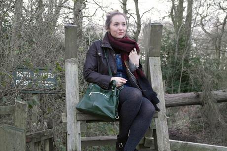 Going Outdoors // Dungaree Denim Dress, Boots and Tights Outfits