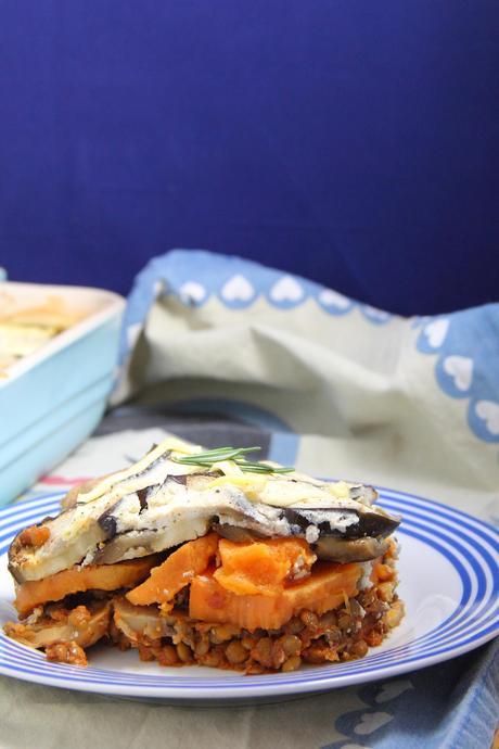 Vegan Moussaka with sweet potato and lentils