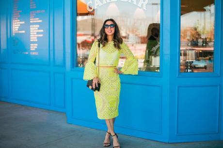 alexis yellow lace aurora crop top, stuart weitzman nudist heel, chanel boy bag, quay kitty sunglasses, spring trends 2016