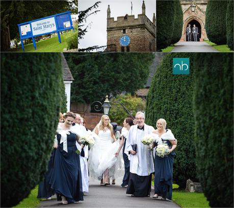 bride arriving at cubbington church in the wet