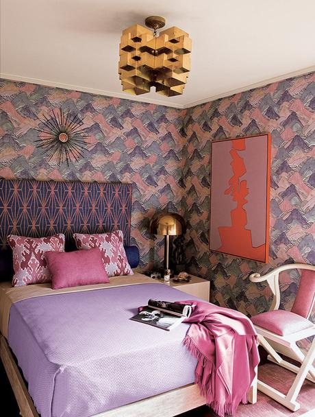 Purple Boho Bedroom With Pattern Mix And Art