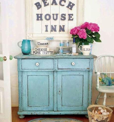 This turquoise cabinet was featured in a magazine and I've loved it ever since. The hutch in the corner of the dining area is red. However, during spring break I plant to turn the red hutch into a magnificent shade of turquoise. Another chalk paint project perhaps? Nevertheless, I absolutely love this color and it reminds me of a beach house.
