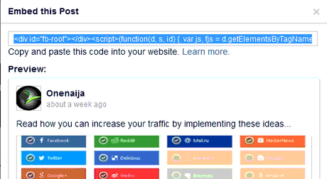 embed facebook post on blogger