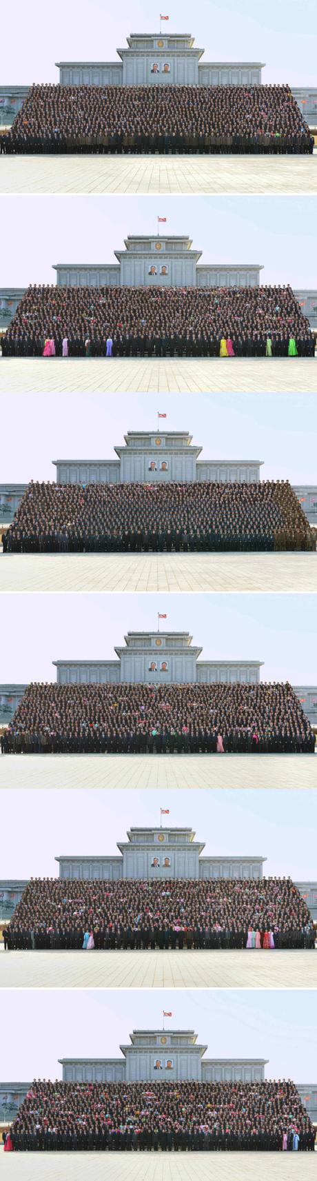 Commemorative photographs of KMS-4 launch personnel with Kim Jong Un outside Ku'msusan Memorial Palace of the Sun in Pyongyang on February 17, 2016 (Photo: Rodong Sinmun).