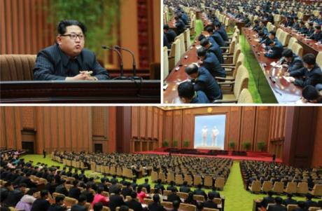 Kim Jong Un speaks during a state awards ceremony for personnel involved in the country's February 7 rocket launch (Photos: KCNA/Rodong Sinmun).