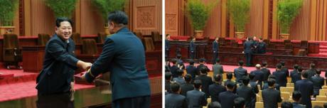 Kim Jong Un presents awards to personnel involved in the KMS-4 launch on February 17, 2016 (Photos: KCNA/Rodong Sinmun).