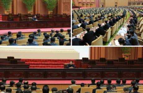 Kim Jong Un speaks during a state awards ceremony for rocket and space program personnel at Mansudae Assembly Hall in Pyongyang on February 17, 2016 (Photos: Rodong Sinmun/KCNA).